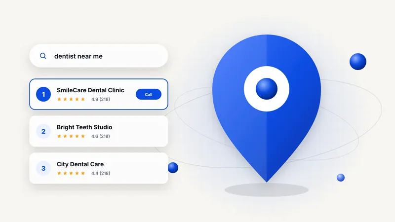 Map pin above a list of local search results